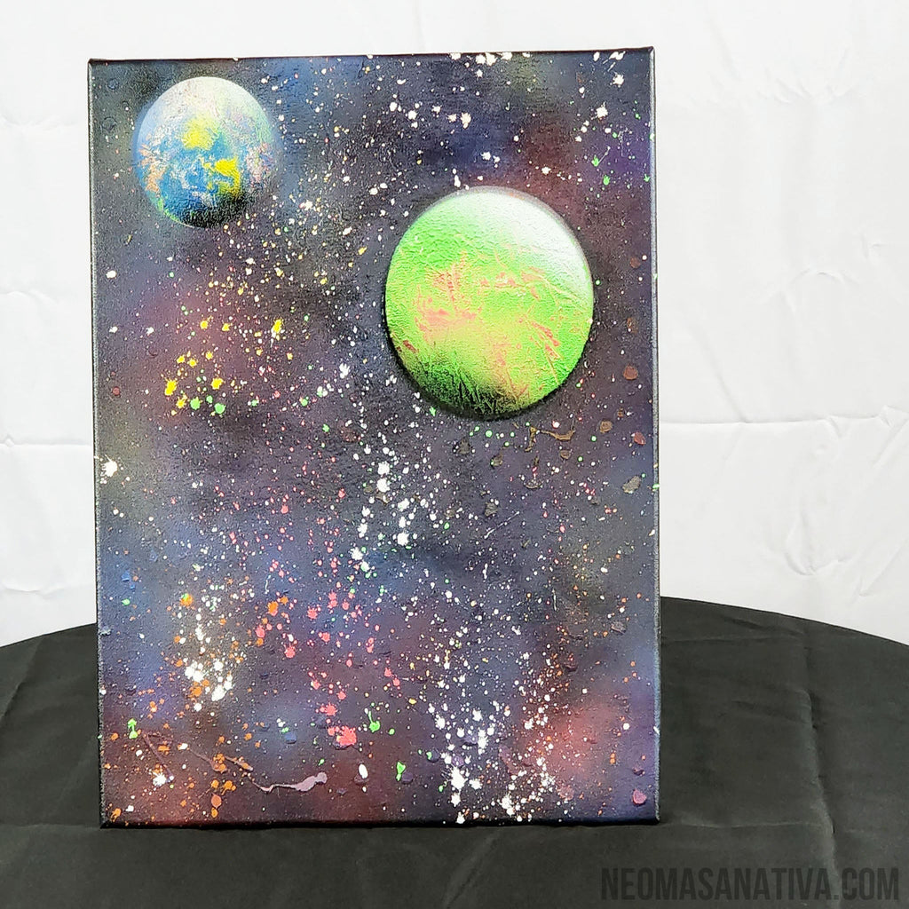 Planets Of Neon Light Spray Paint Blacklight Reactive on 16"x20" Stretched Canvas