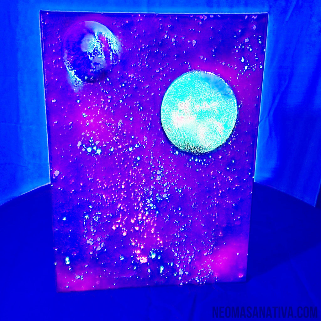 Planets Of Neon Light Spray Paint Blacklight Reactive on 16"x20" Stretched Canvas