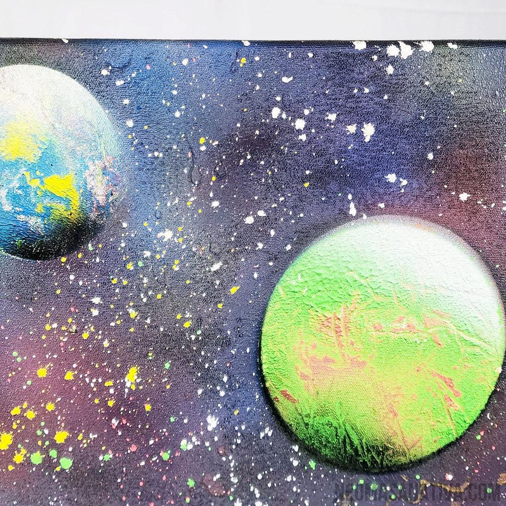 Planets Of Neon Light Spray Paint Blacklight Reactive on 16"x20" Stretched Canvas