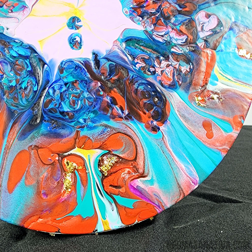 Blooming From The Heart Acrylic Mixed Media Pour Art on 10" Stretched Canvas Round