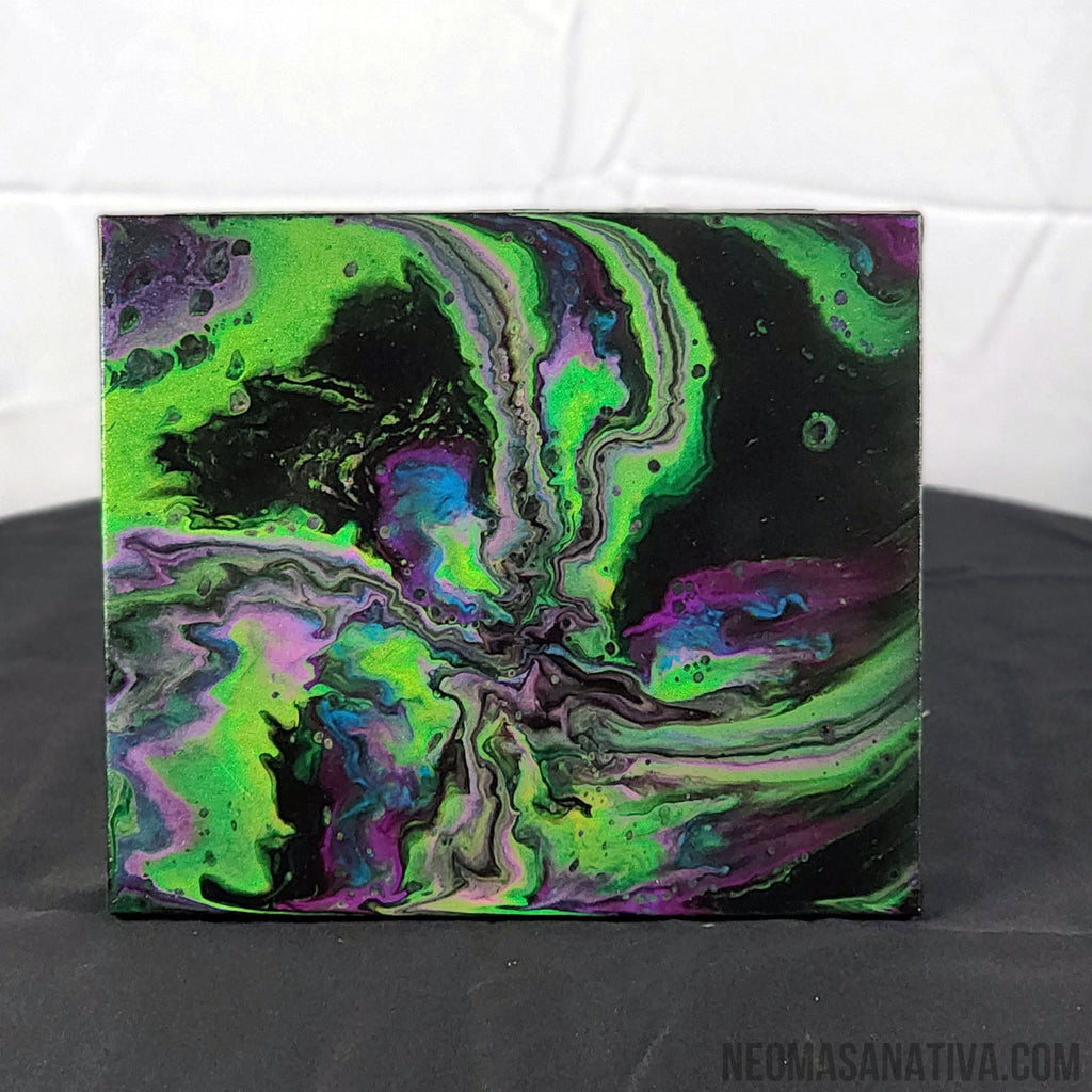 Radiant Glow Galaxy Acrylic Pour Art 8"x10" Stretched Canvas Black Light Reactive And Glow In The Dark