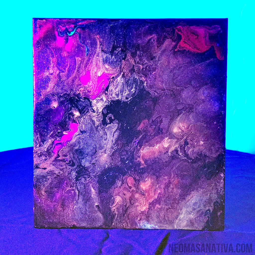 Unbound By The Sunniverse Acrylic Mixed Media Pour Art On 12"x12" Stretched Canvas Black Light Reactive