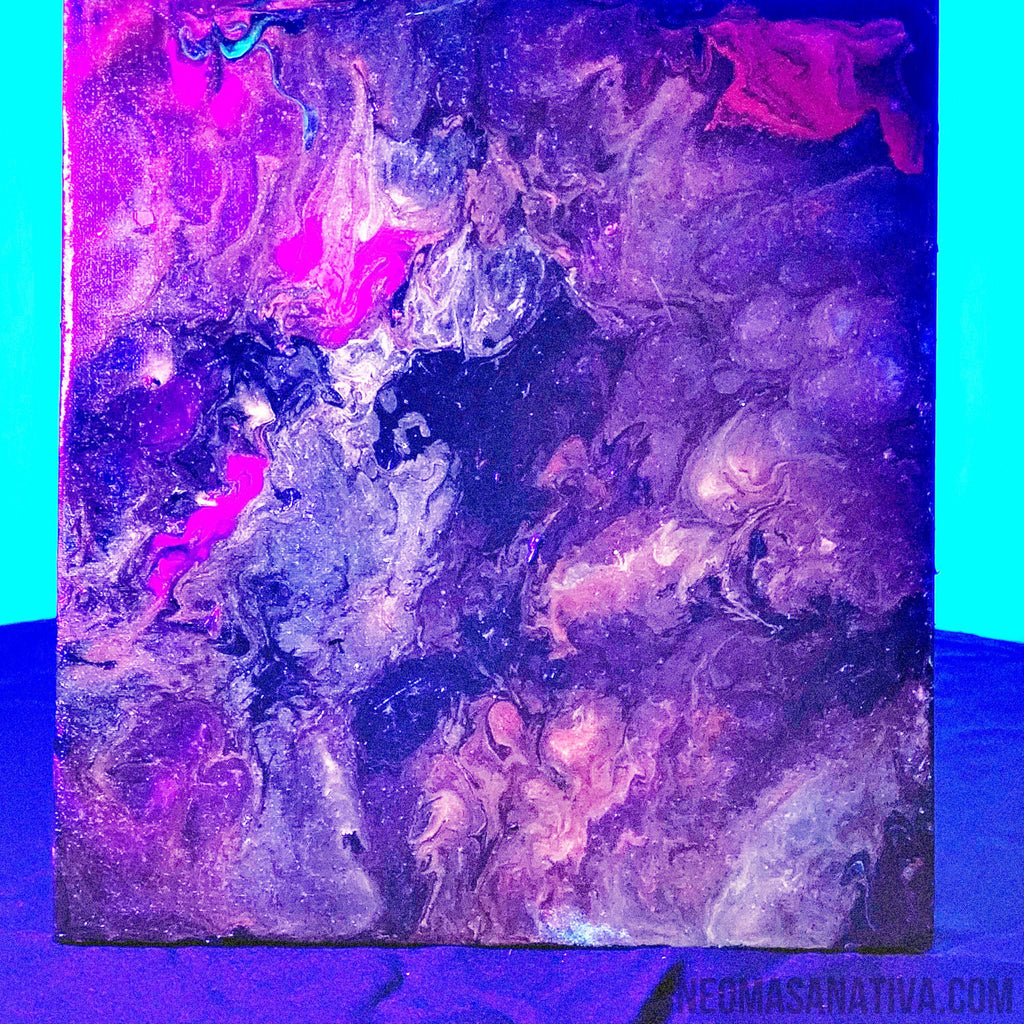 Unbound By The Sunniverse Acrylic Mixed Media Pour Art On 12"x12" Stretched Canvas Black Light Reactive