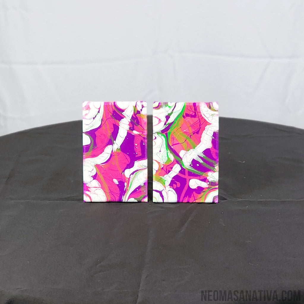 Wild Pink Camouflage Acrylic Pour Art Set On 5"x7" Stretched Canvas Black Light Reactive And Glow In The Dark