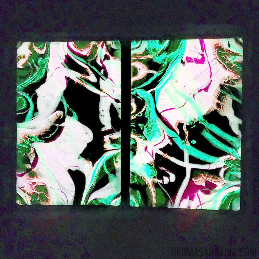Wild Pink Camouflage Acrylic Pour Art Set On 5"x7" Stretched Canvas Black Light Reactive And Glow In The Dark