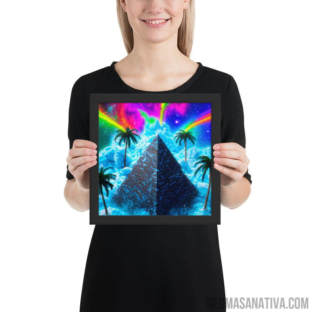 Tropical Pyramid Floating In The Neon Rainbow Sky Framed Photo Paper Poster