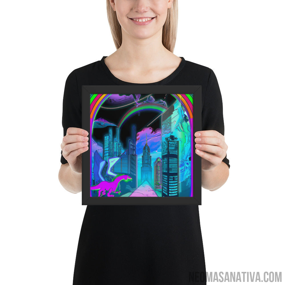 Cyberpunk Rainbow City Framed Photo Paper Poster