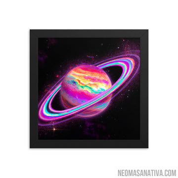 Multicolored Neon Planet Framed Photo Paper Poster