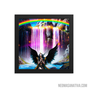 Mystic Goddess Of The Rainbow Waterfall Framed Photo Paper Poster