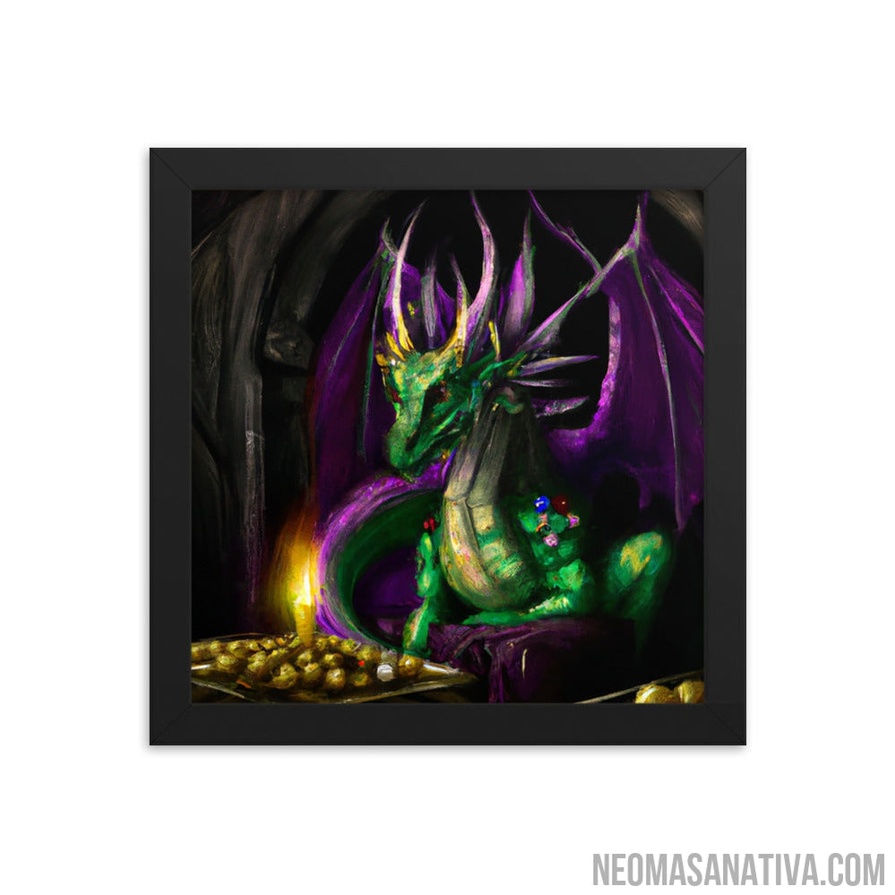 Adult Green Dragon's Treasure Lair Framed Photo Paper Poster