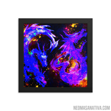 Neon Twilight Dragons Framed Photo Paper Poster