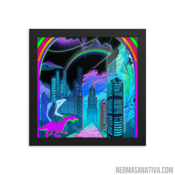 Cyberpunk Rainbow City Framed Photo Paper Poster