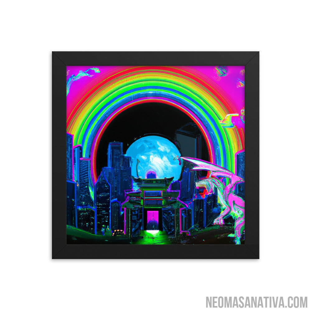 A Dragon's Journey To The City Under The Rainbow Moon Framed Photo Paper Poster