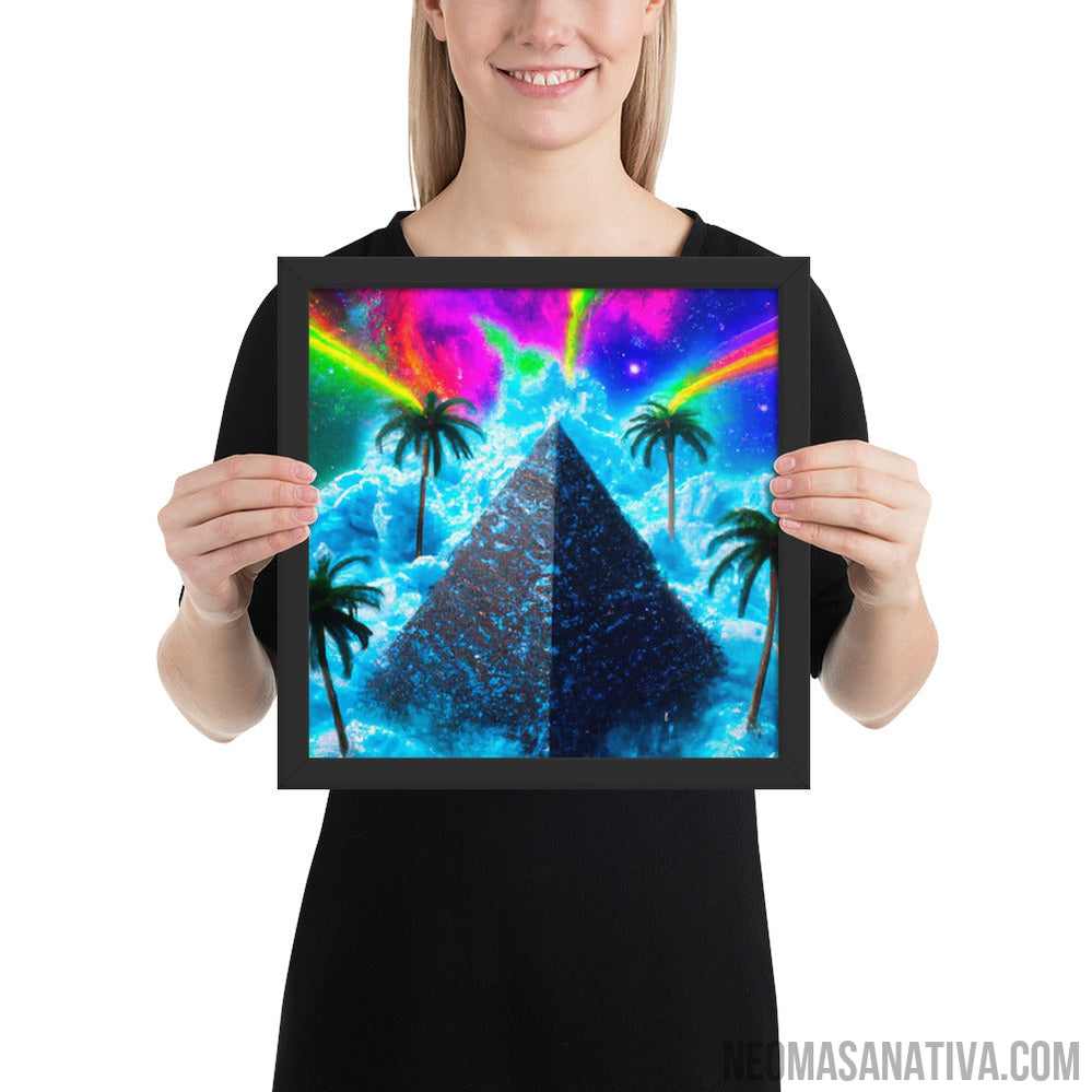 Tropical Pyramid Floating In The Neon Rainbow Sky Framed Photo Paper Poster