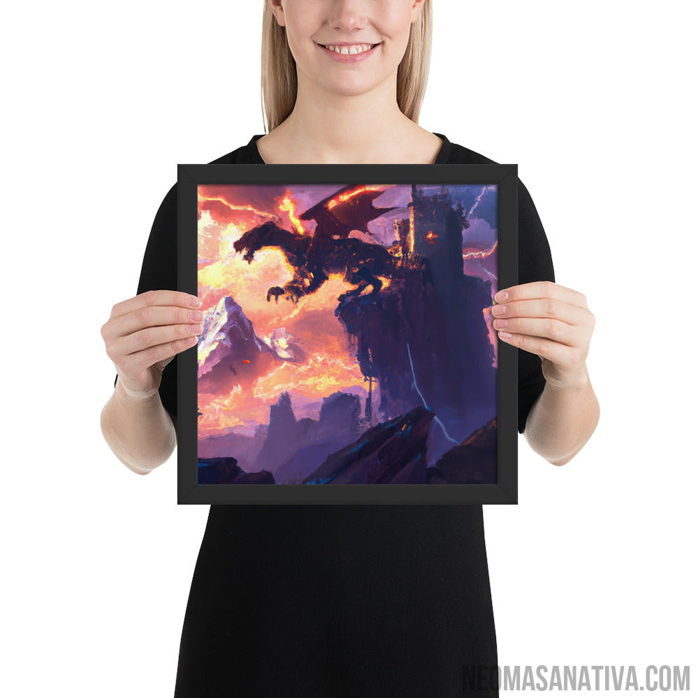 Lightning Dragon Castle Framed Photo Paper Poster