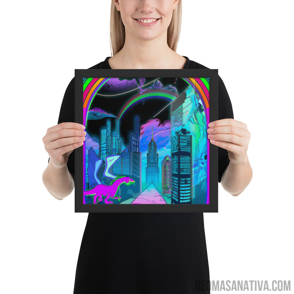 Cyberpunk Rainbow City Framed Photo Paper Poster