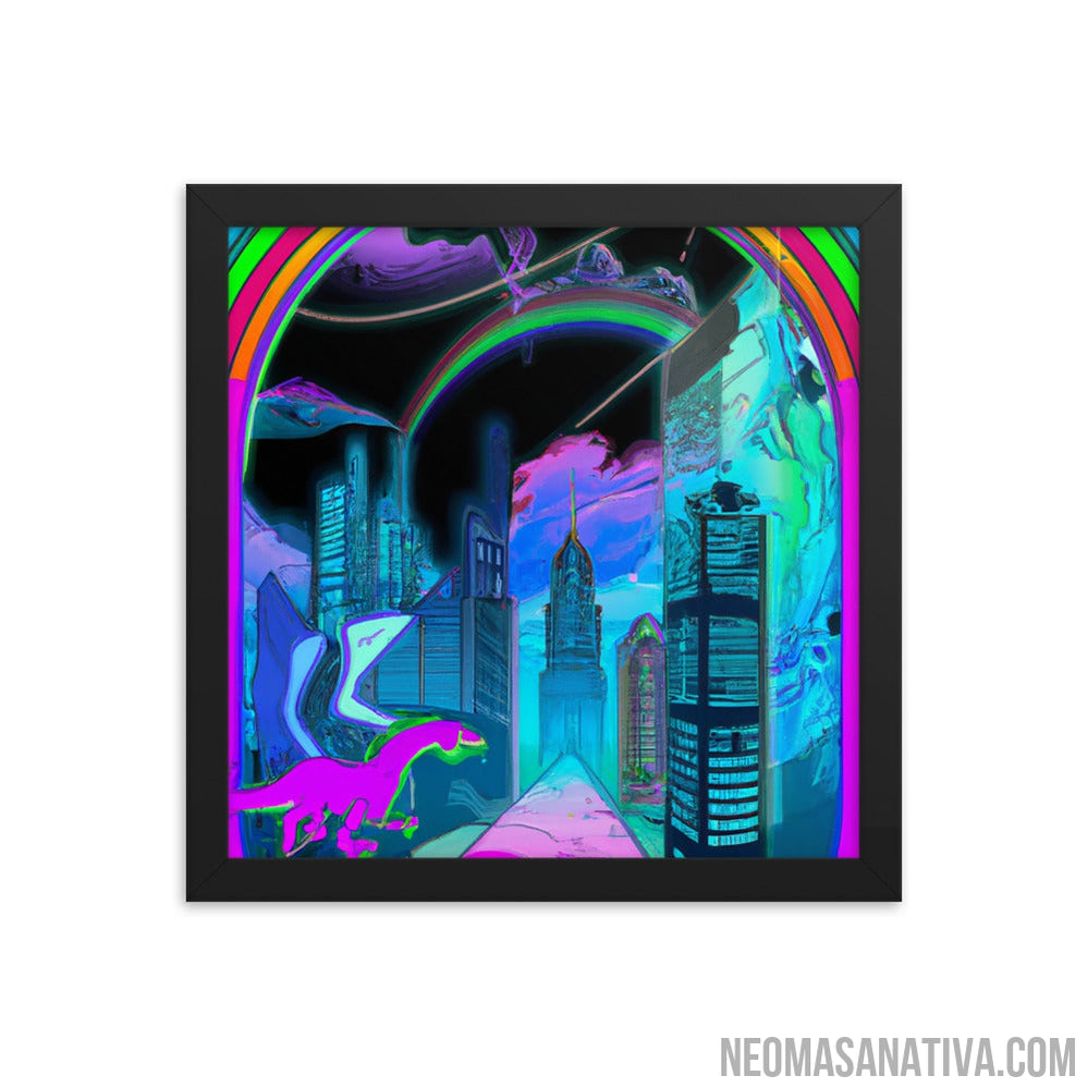 Cyberpunk Rainbow City Framed Photo Paper Poster