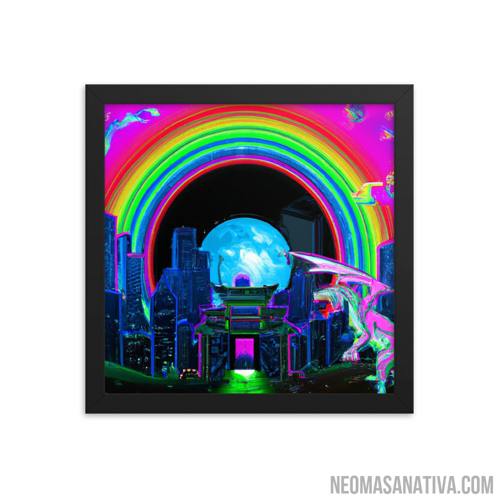 A Dragon's Journey To The City Under The Rainbow Moon Framed Photo Paper Poster