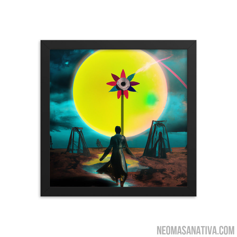 A Surreal Journey: Walking On A Dreamscape Towards The Windmill Under The Full Moon Framed Photo Paper Poster