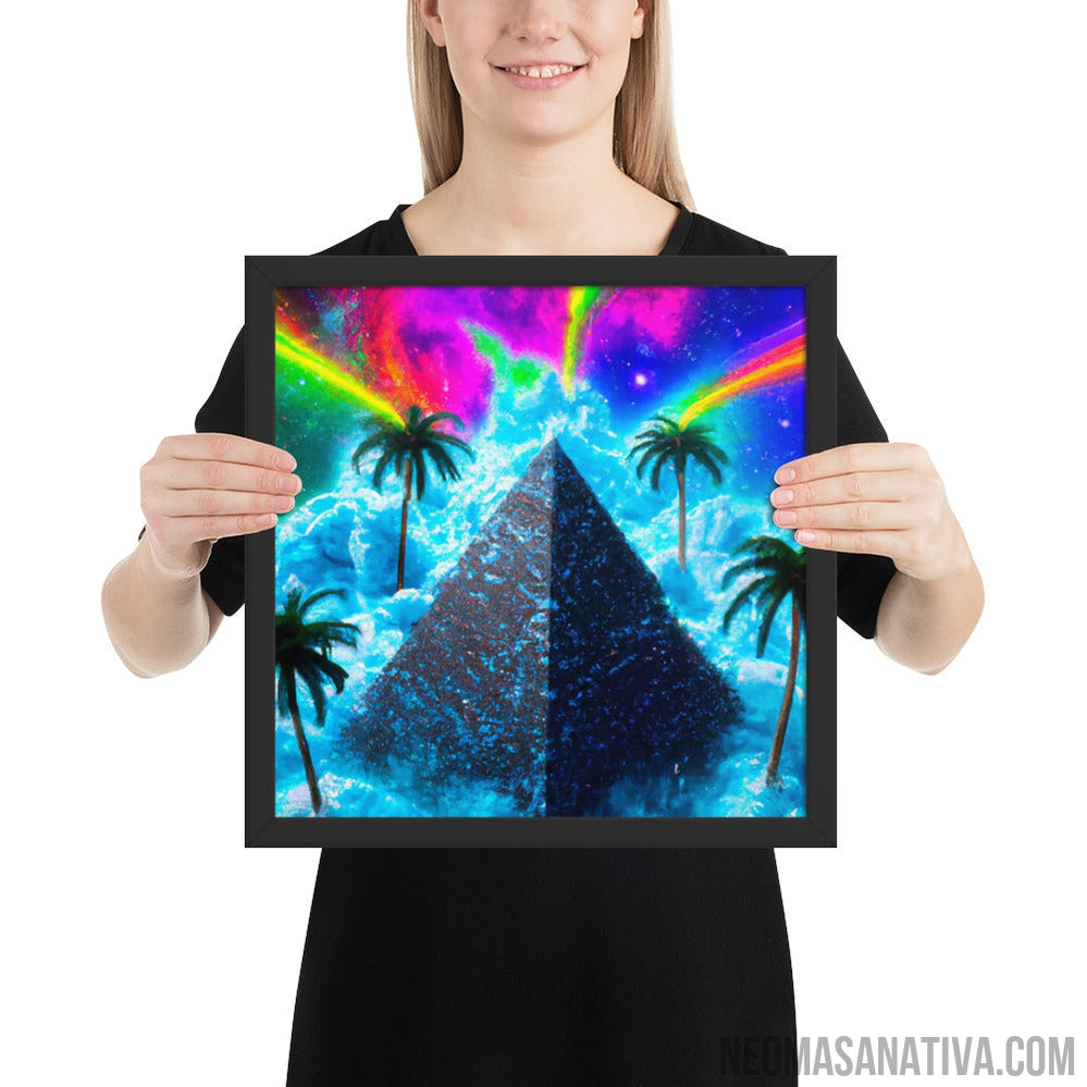 Tropical Pyramid Floating In The Neon Rainbow Sky Framed Photo Paper Poster