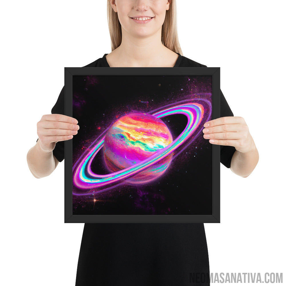 Multicolored Neon Planet Framed Photo Paper Poster