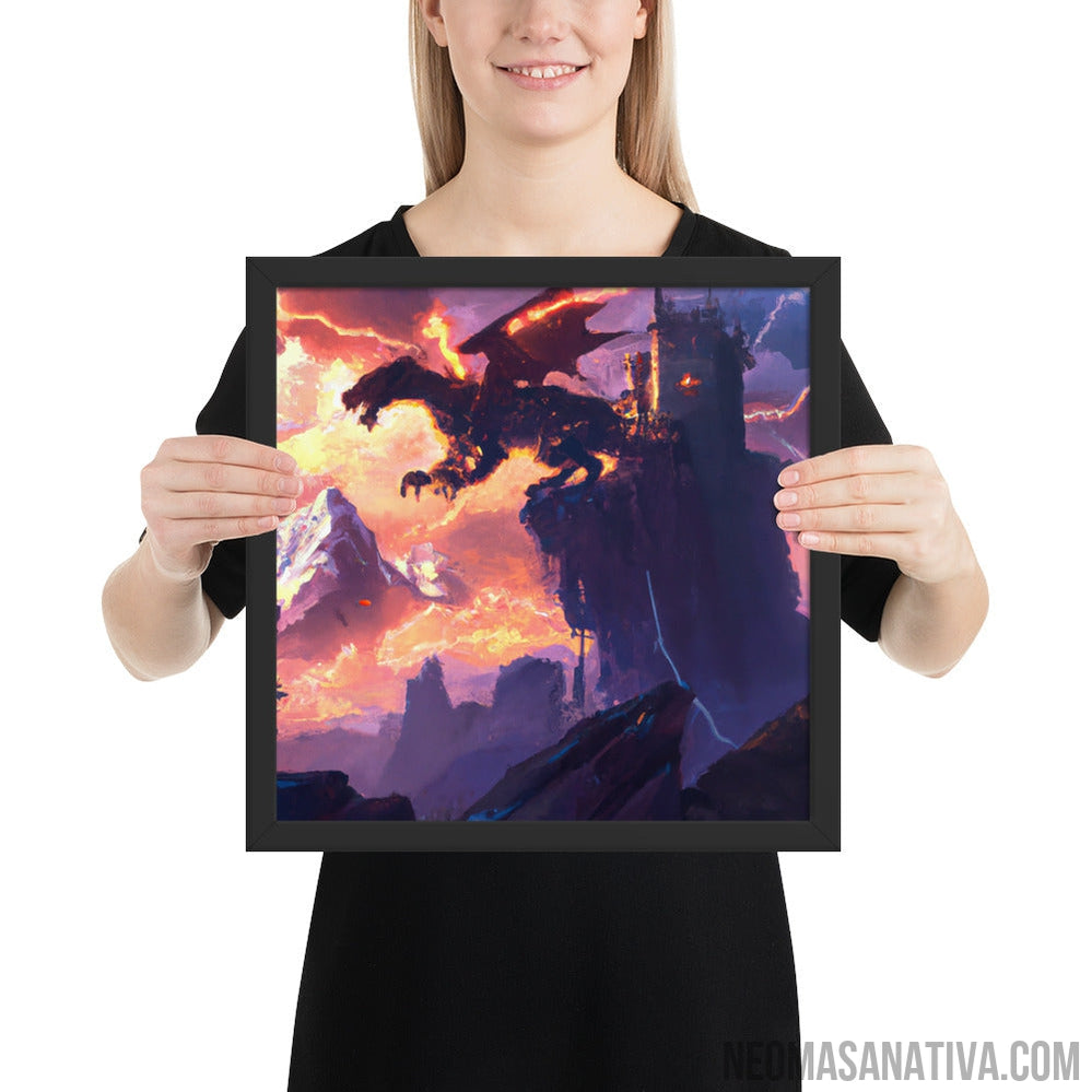 Lightning Dragon Castle Framed Photo Paper Poster