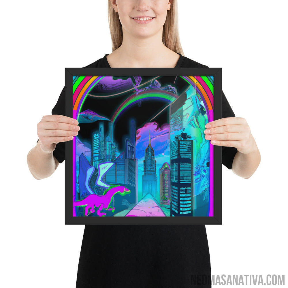 Cyberpunk Rainbow City Framed Photo Paper Poster