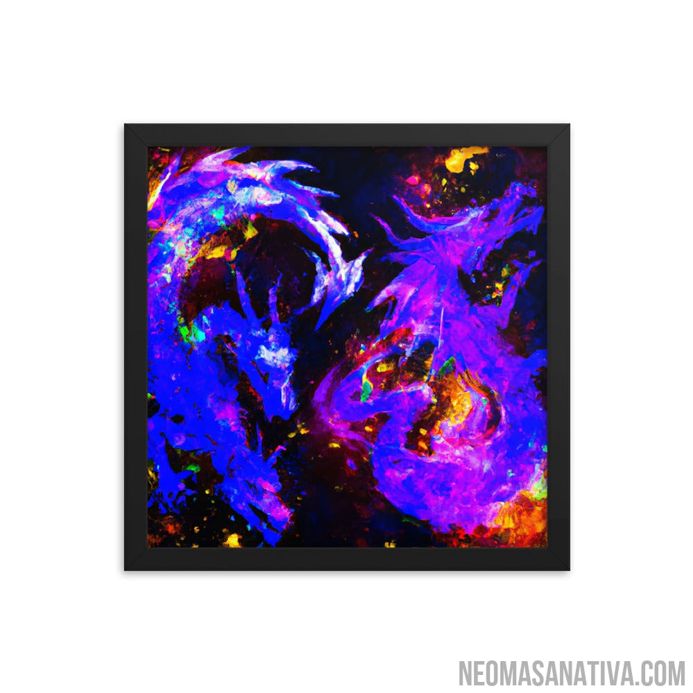 Neon Twilight Dragons Framed Photo Paper Poster