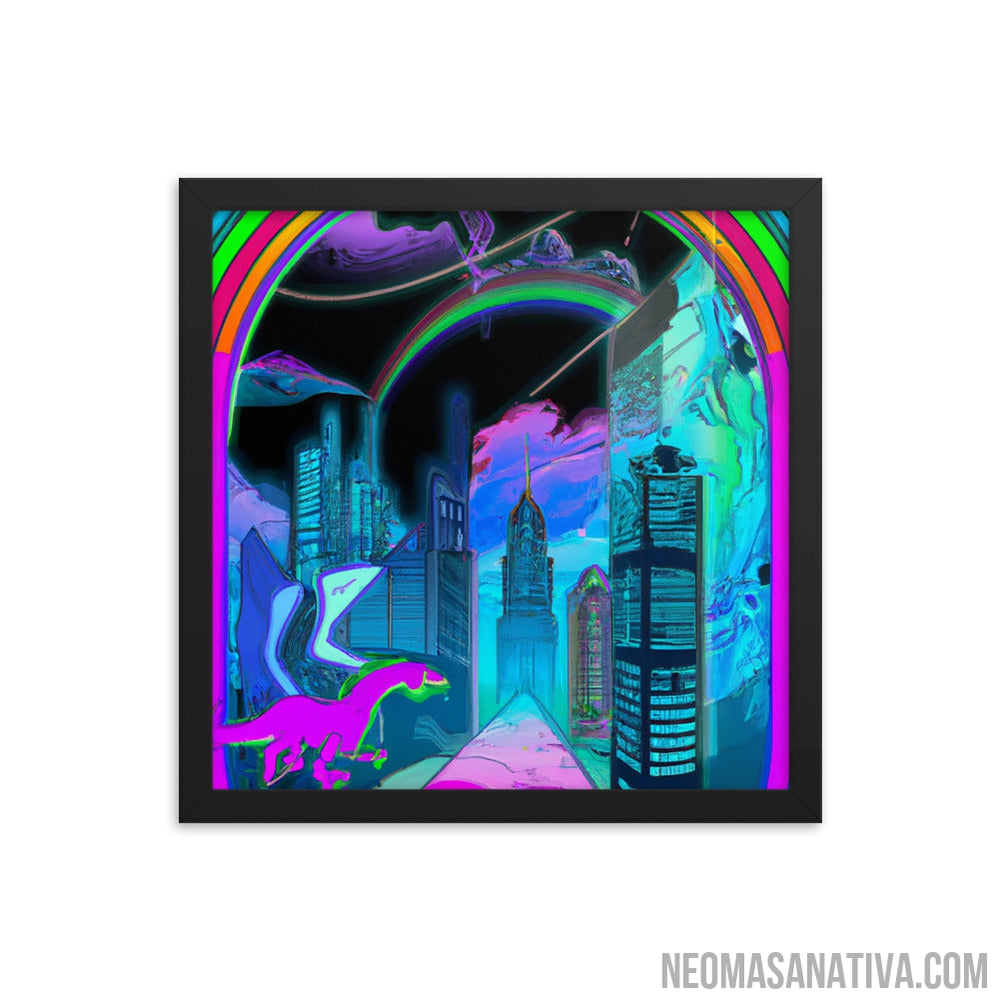 Cyberpunk Rainbow City Framed Photo Paper Poster