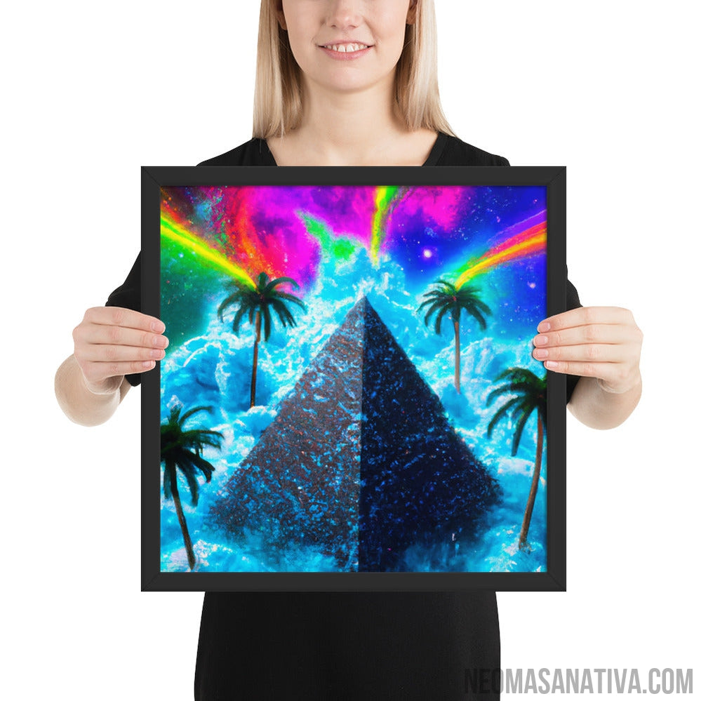 Tropical Pyramid Floating In The Neon Rainbow Sky Framed Photo Paper Poster