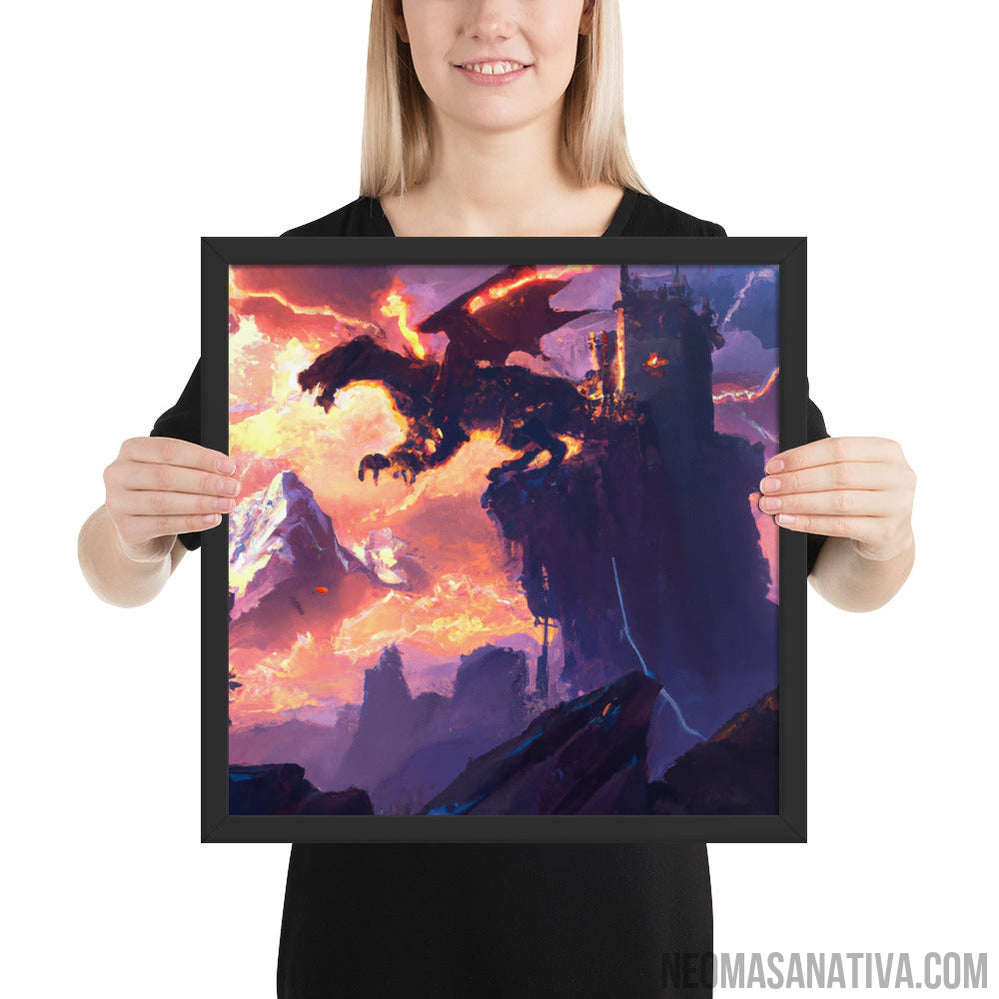 Lightning Dragon Castle Framed Photo Paper Poster