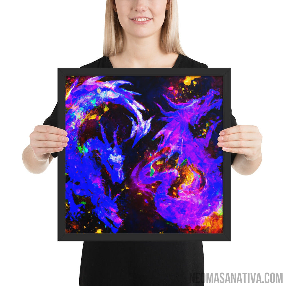 Neon Twilight Dragons Framed Photo Paper Poster