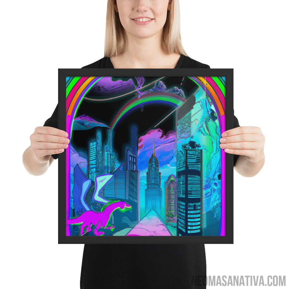 Cyberpunk Rainbow City Framed Photo Paper Poster