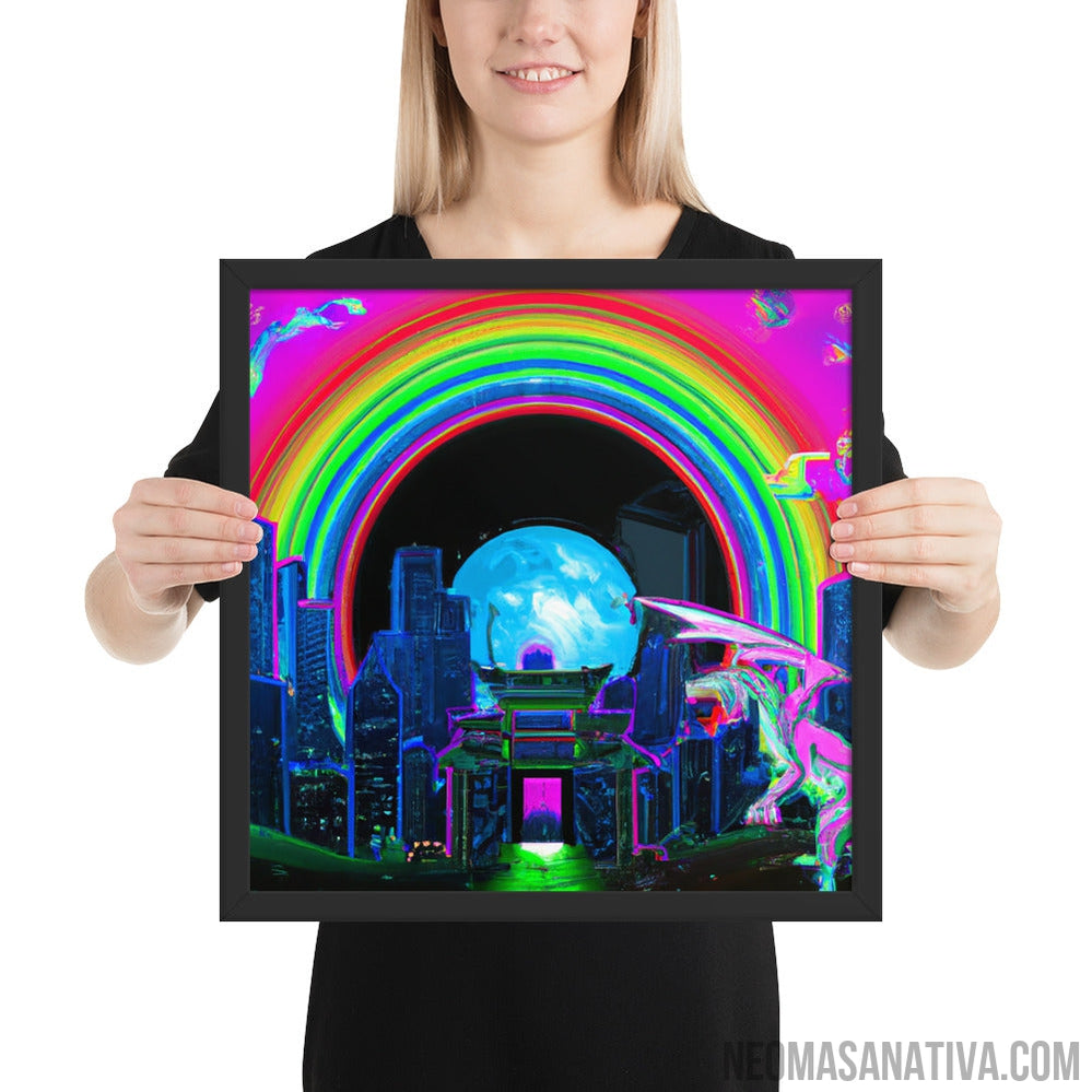 A Dragon's Journey To The City Under The Rainbow Moon Framed Photo Paper Poster