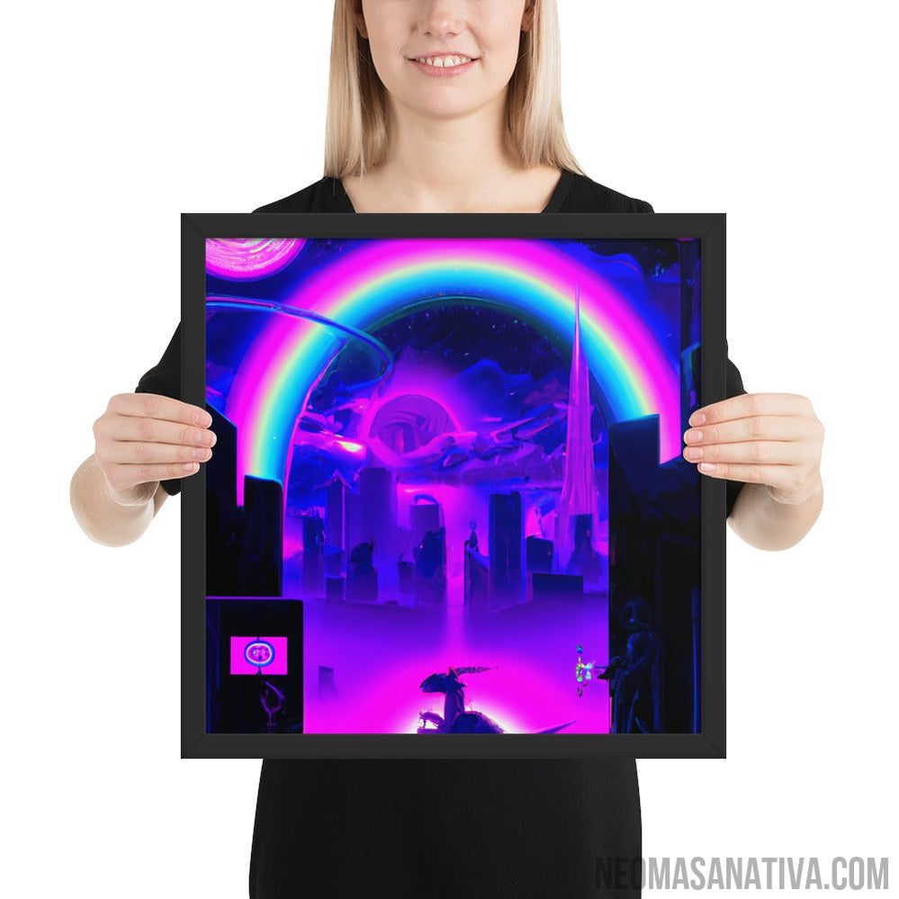 Dragon Handler in a Dystopian City Framed Photo Paper Poster