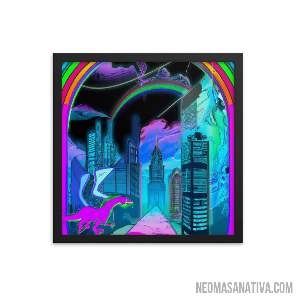 Cyberpunk Rainbow City Framed Photo Paper Poster