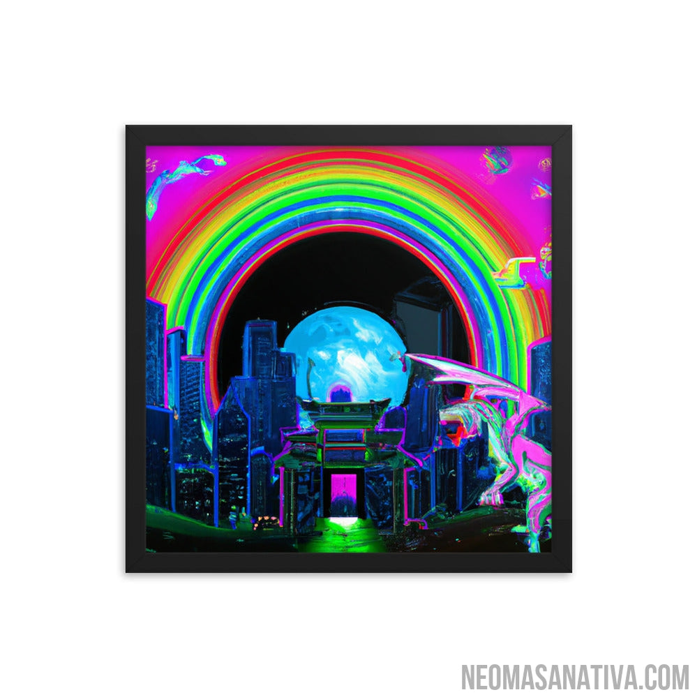 A Dragon's Journey To The City Under The Rainbow Moon Framed Photo Paper Poster