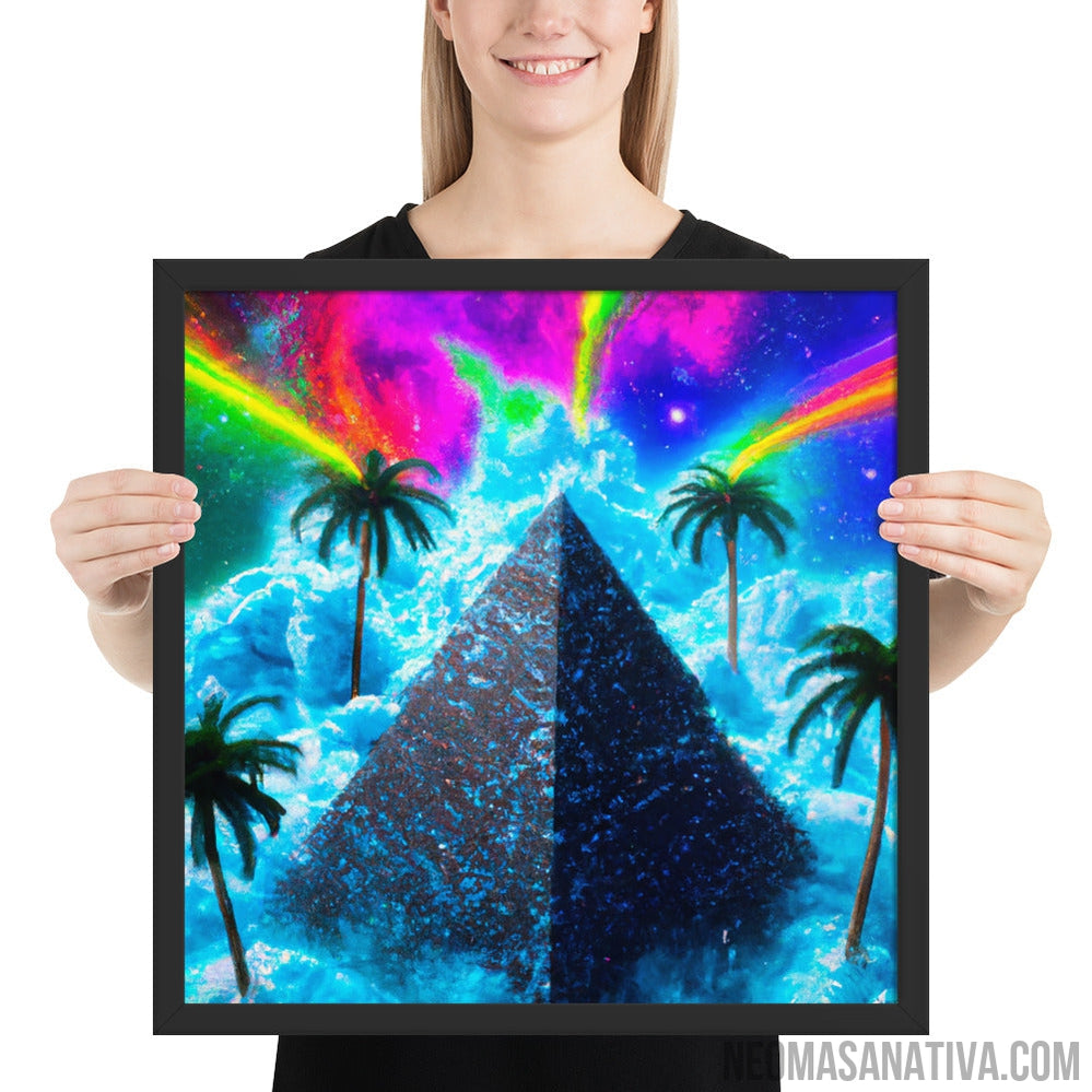 Tropical Pyramid Floating In The Neon Rainbow Sky Framed Photo Paper Poster