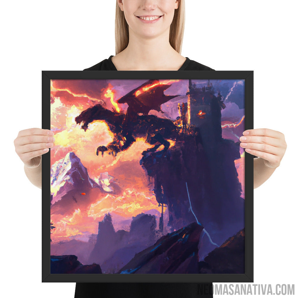 Lightning Dragon Castle Framed Photo Paper Poster