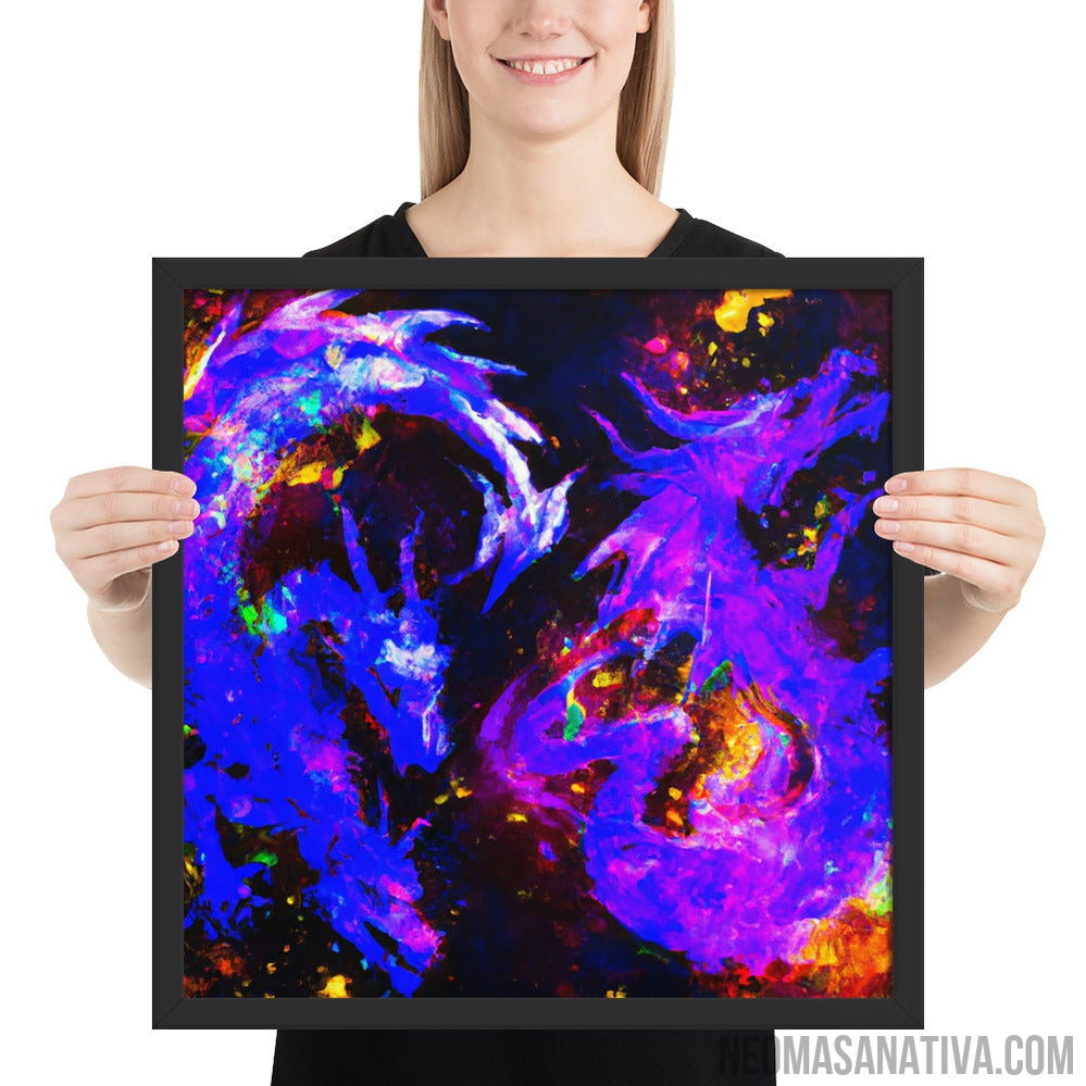 Neon Twilight Dragons Framed Photo Paper Poster