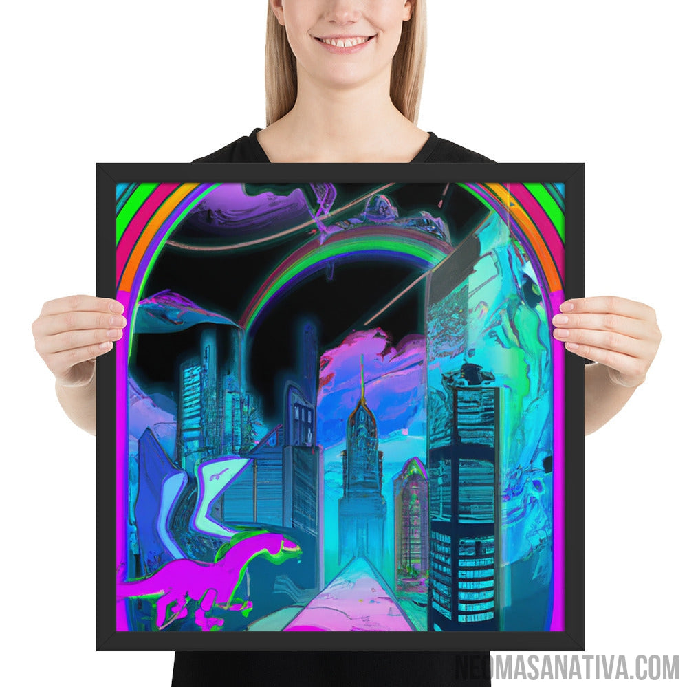 Cyberpunk Rainbow City Framed Photo Paper Poster