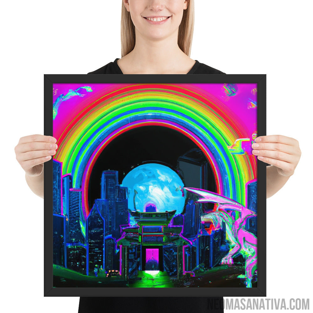 A Dragon's Journey To The City Under The Rainbow Moon Framed Photo Paper Poster