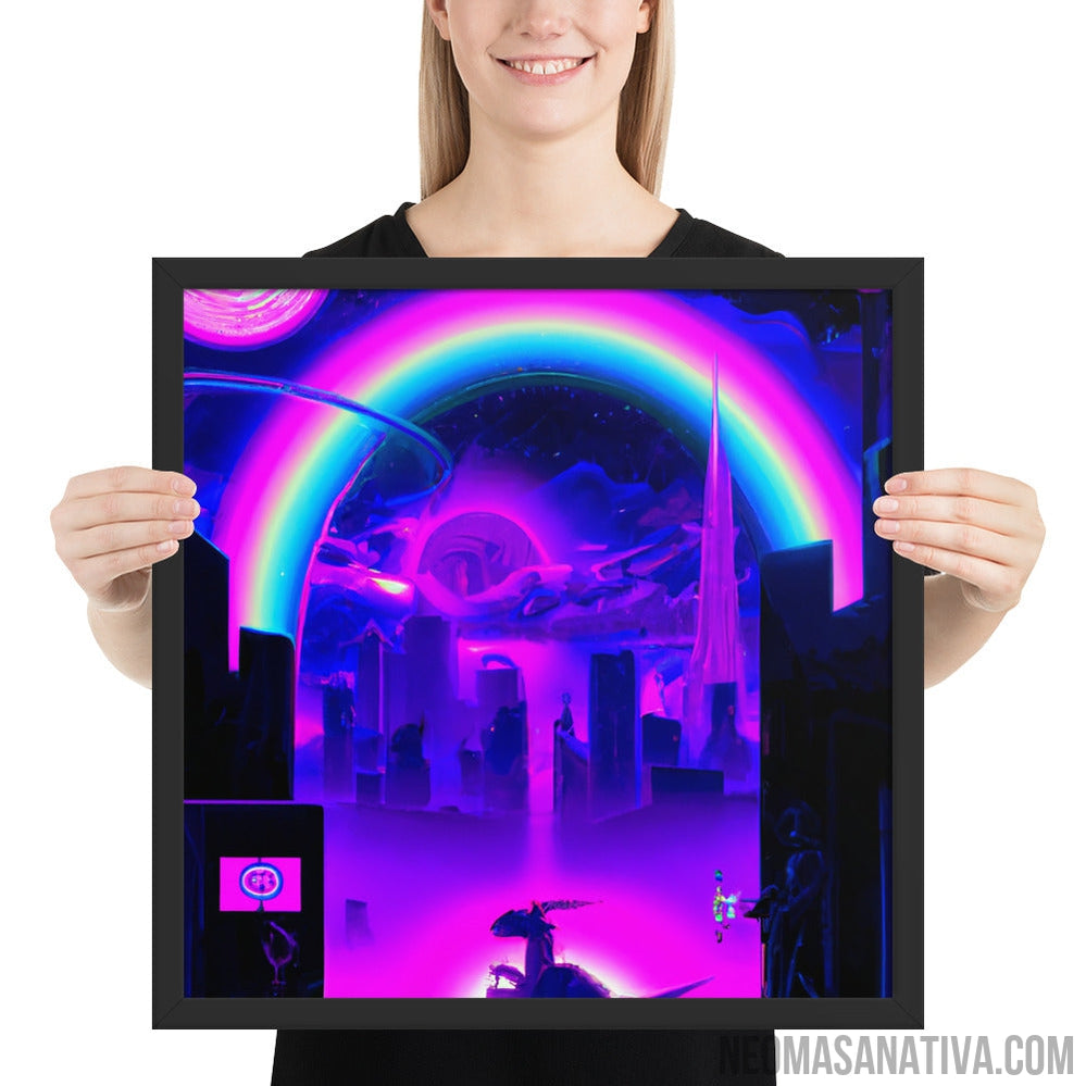Dragon Handler in a Dystopian City Framed Photo Paper Poster