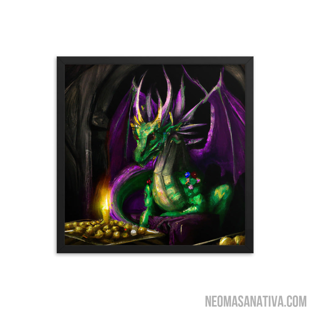 Adult Green Dragon's Treasure Lair Framed Photo Paper Poster