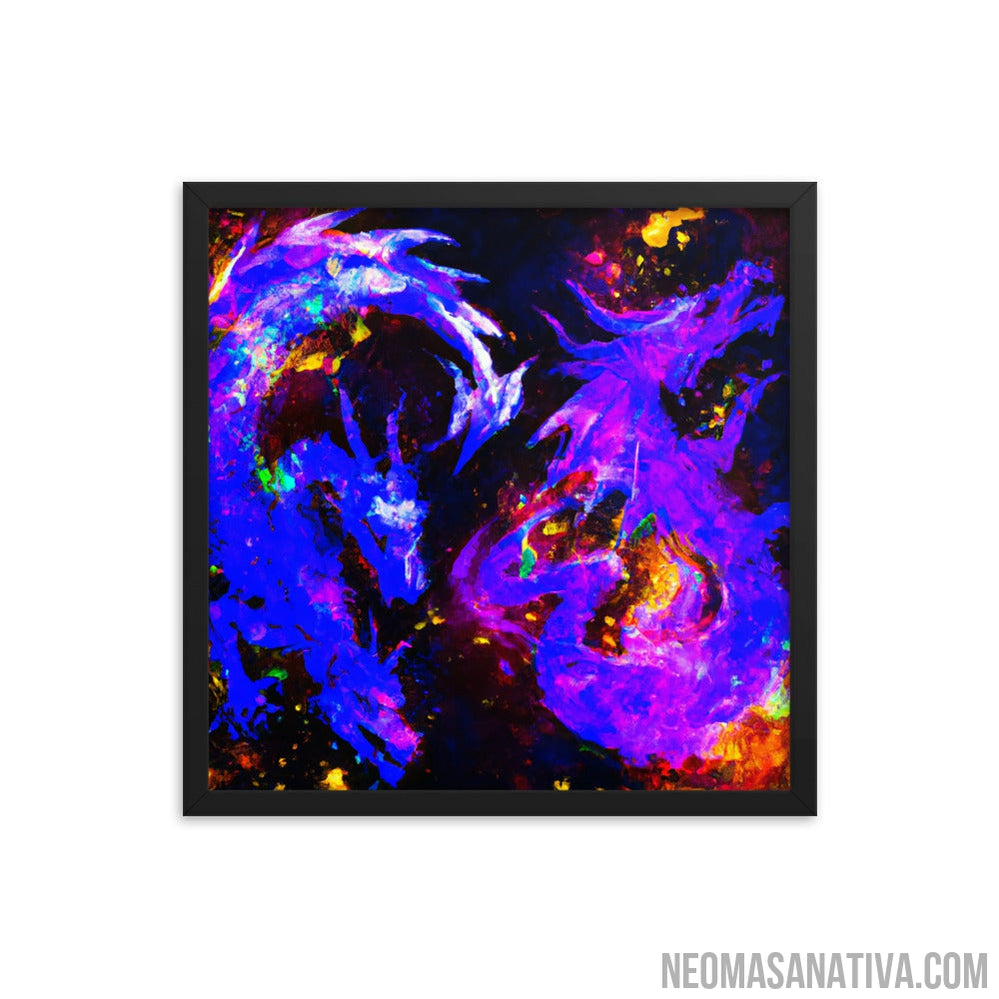 Neon Twilight Dragons Framed Photo Paper Poster