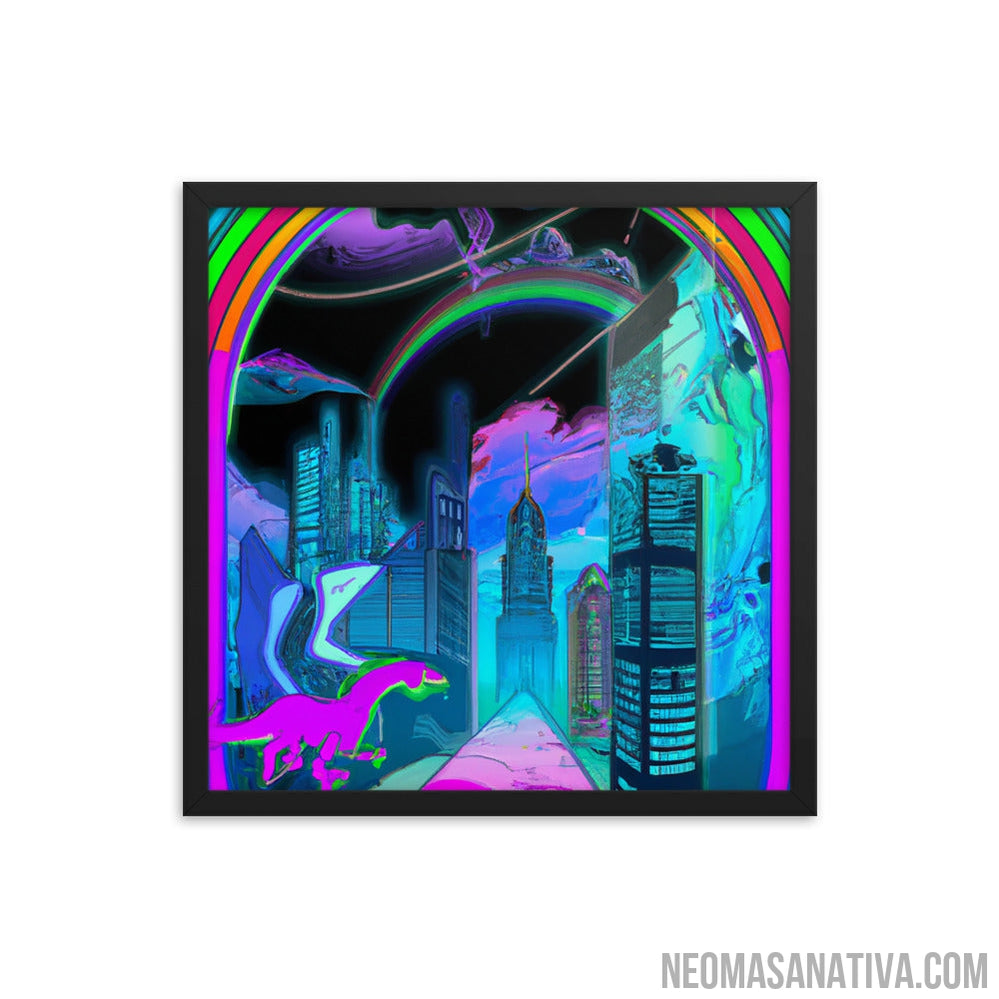 Cyberpunk Rainbow City Framed Photo Paper Poster