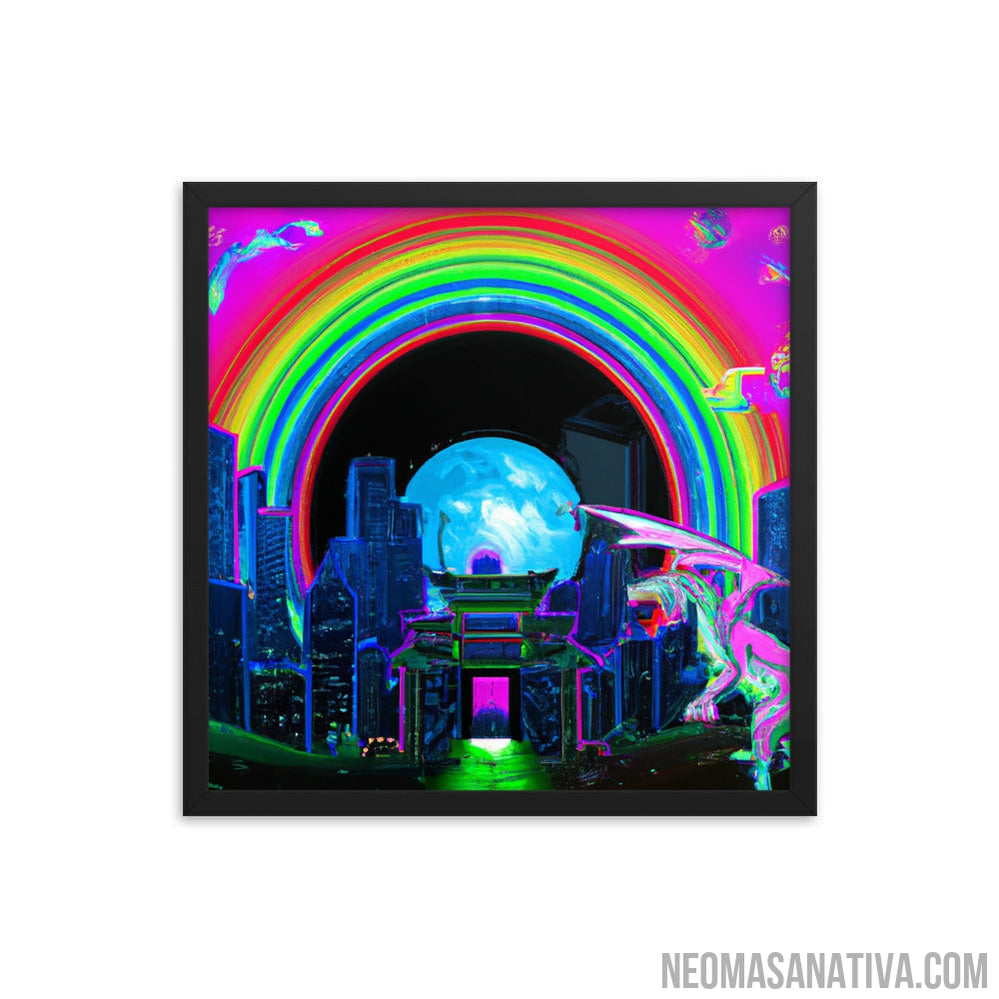 A Dragon's Journey To The City Under The Rainbow Moon Framed Photo Paper Poster